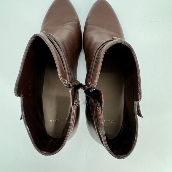 Cole Haan Elinor Brown Leather Kitten Heel Short Trendy Boots 8 Ankle Booties - Picture 6 of 8